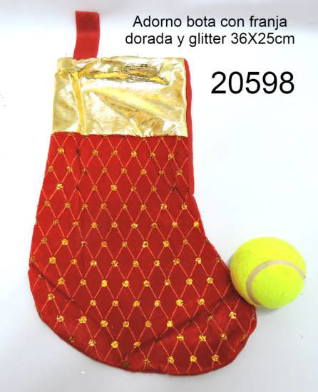 Imagen de ADORNO BOTA CON FRANJA DORADA Y GLITTER 36CM X 25CM 10.25